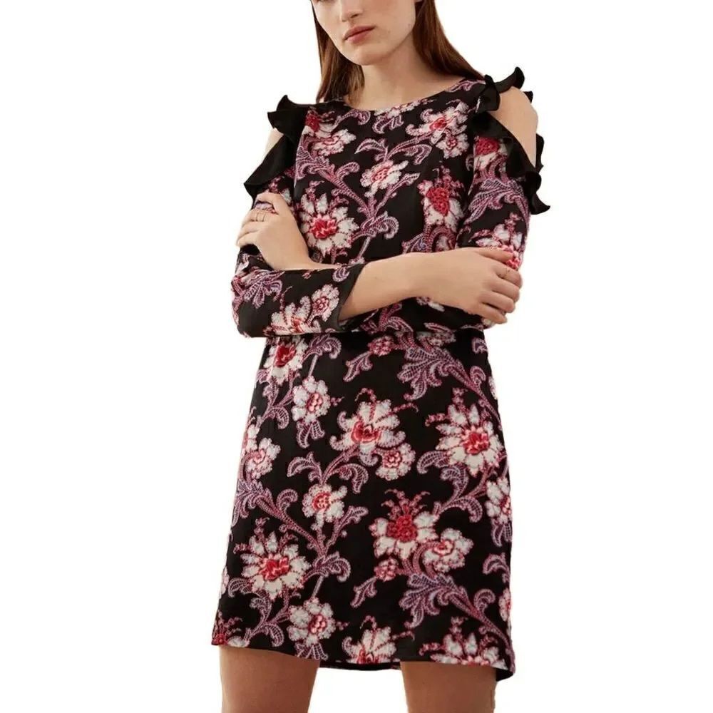 Club Monaco Teodora Floral Ruffle Cold Shoulder Mini Dress Size 2